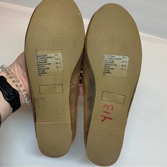 Frye Carson Shimmer rose gold metallic studded ballet flats 5 - Picture 6 of 12